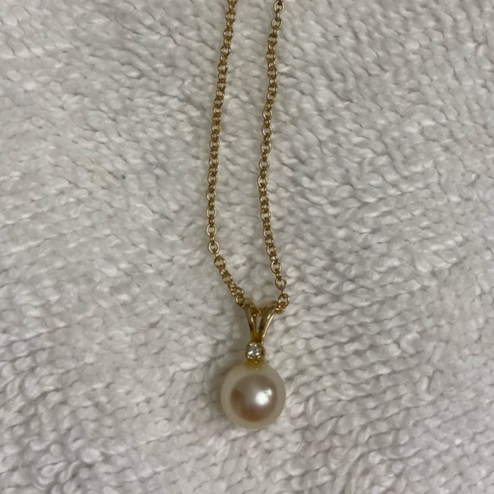 Rose gold Pearl and diamond 14k necklace pendant